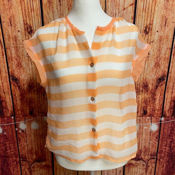 Dream Out Loud by Selena Gomez orange stripe sheer top size Large short sleeve - Picture 2 of 6